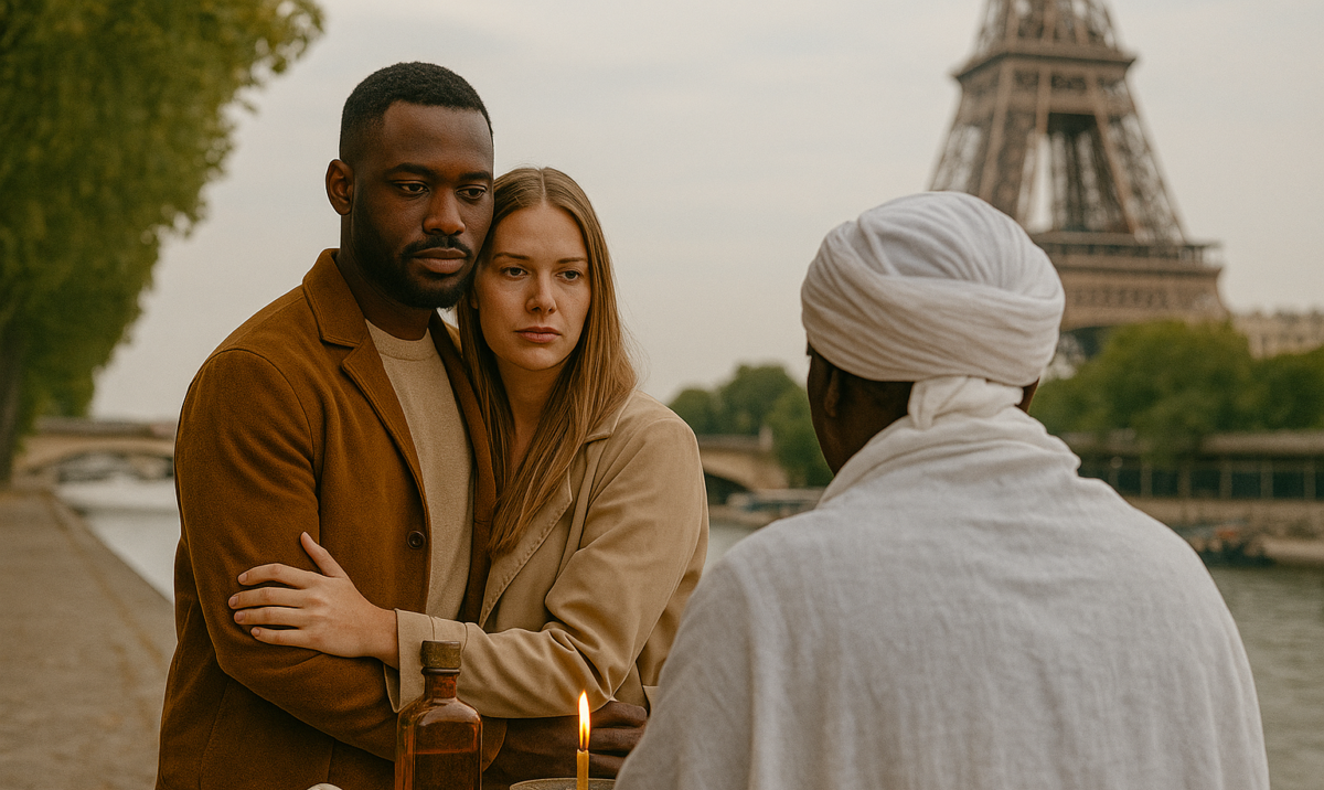 Couple se réconciliant à Paris – rituel retour affectif avec marabout